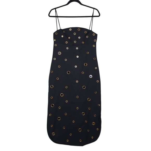 Alexis Malia Midi Dress Black Mirrored Grommet Curved Size S NWT - Picture 3 of 11